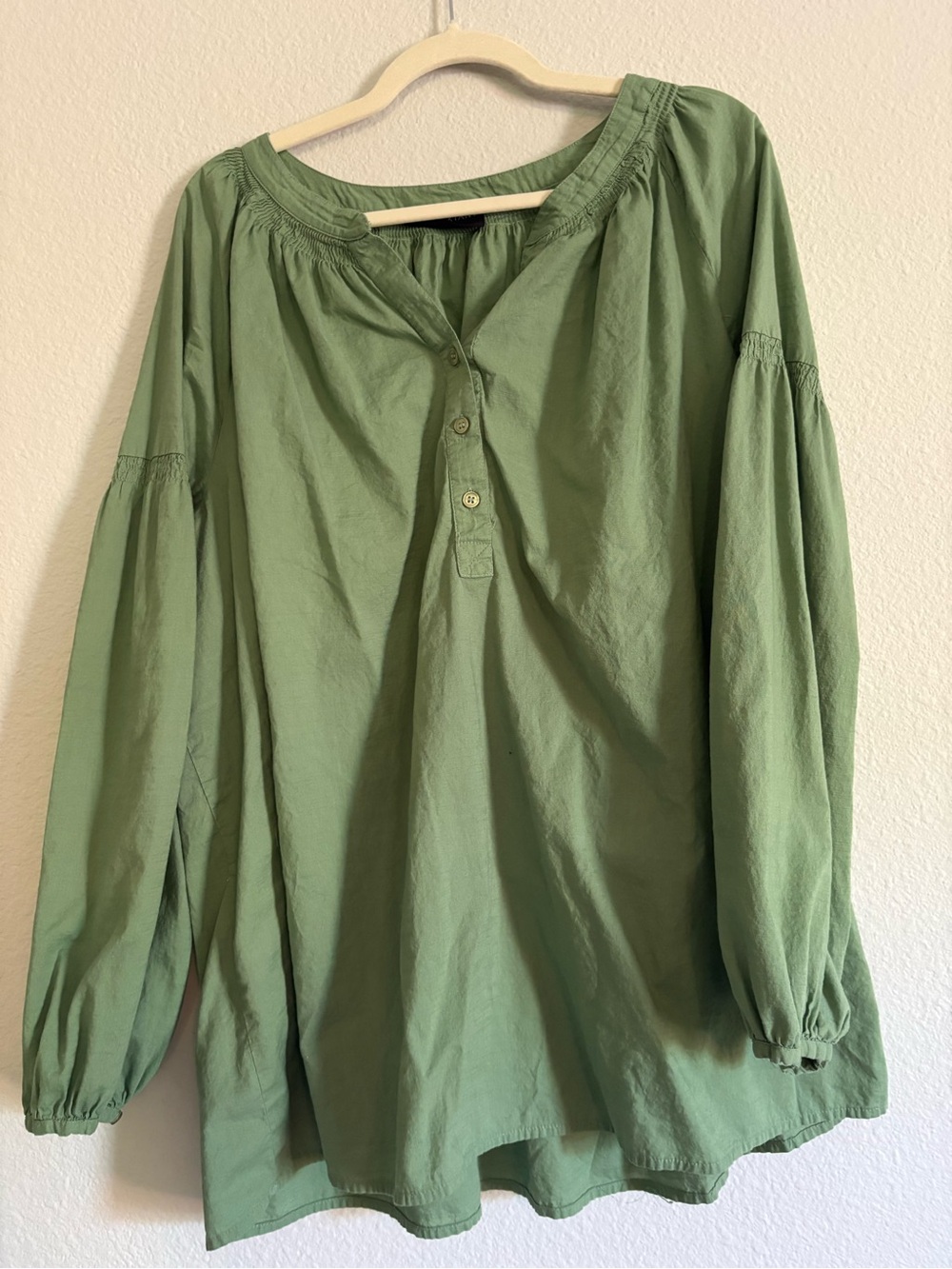 Lane Bryant 100% Cotton Olive Green V-Neck Peasant Top